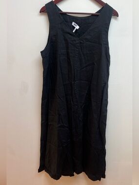 DKNY PURE Women’s Black 100% Linen V-Neck Sleeveless Shift Dress Size L